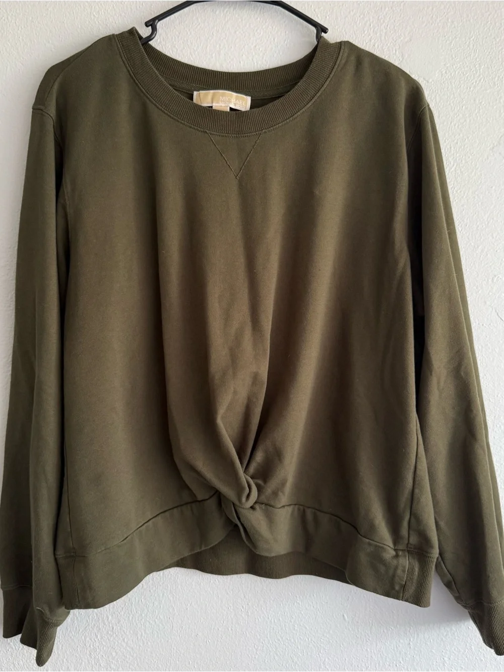 Michael Kors Olive Green Twist-Front Sweatshirt - Size XL
